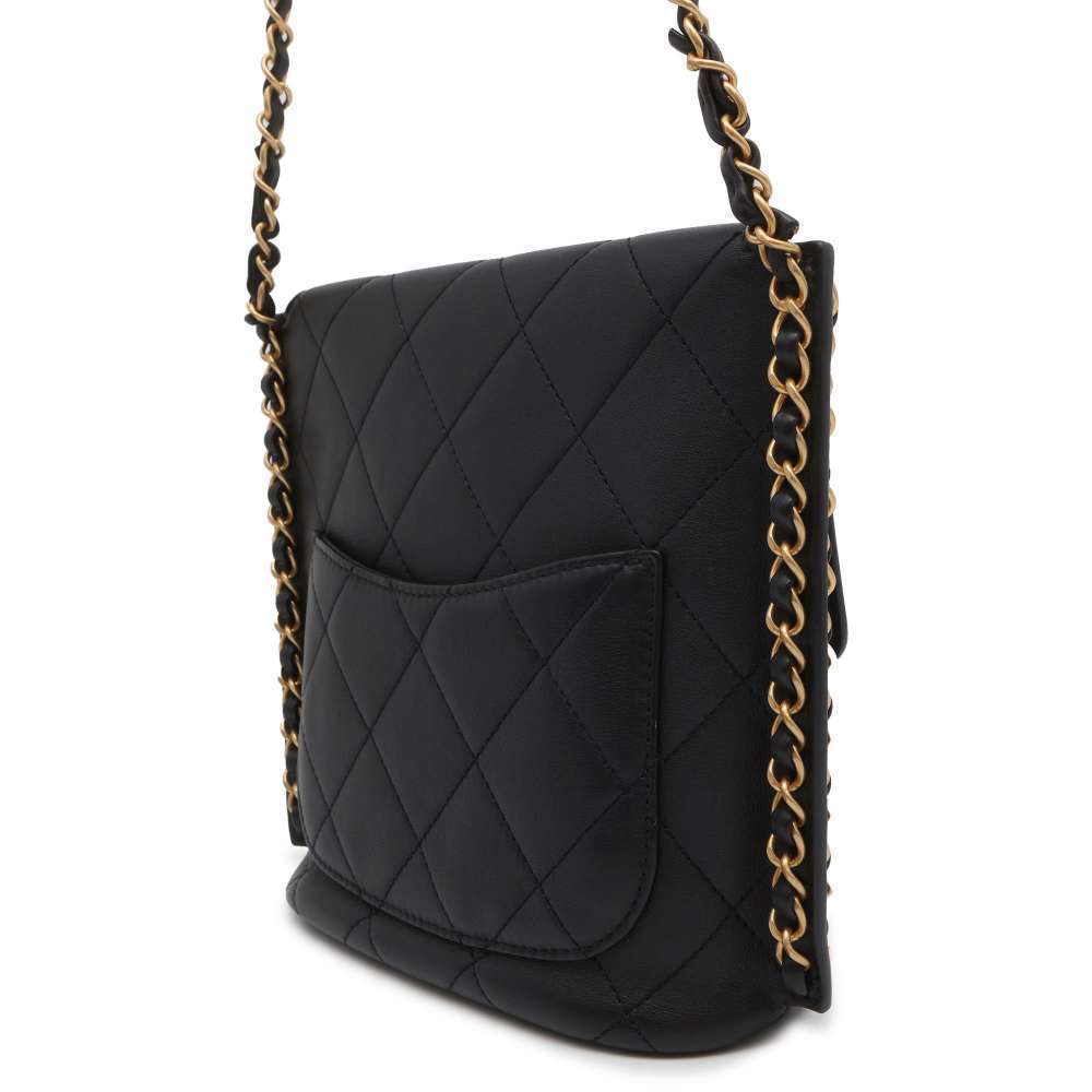 Chanel Square Cocomark Bag Black Shoulder Calf Matelasse Leather